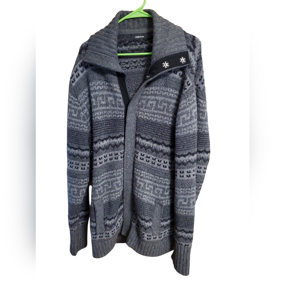 Mens Claiborne Charcoal and Black Zip-Up Sweater Size 2x